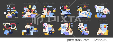 AI integration in medium-sized business processes enhances efficiency through automation, data management, and analytics. It supports sales, supply chains, finance, and quality, promoting flexibility 124350898