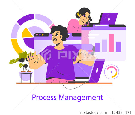 Decision-making in process management presents challenges and opportunities in data analysis and communication. Visual aids support informed choices and enhance collaboration among team members. 124351171