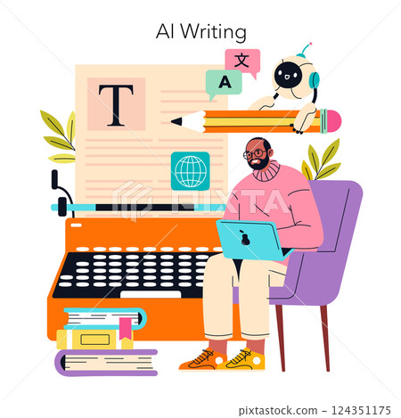AI writing merges traditional methods with modern technology. A creative enthusiast engages with various writing tools and concepts, exploring the intersection of imagination and artificial AI writing merges traditional methods with modern technology. A creative enthusiast engages with various writing tools and concepts, exploring the intersection of imagination and artificial 124351175