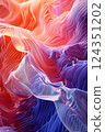 An abstract motion art scene with flowing wavelike structures in vibrant red and purple hues, creating a dynamic visual effect. Modern, creative, colorful textures and patterns 124351202