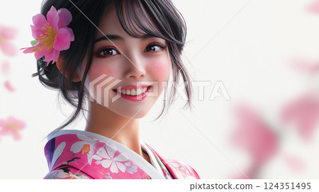 Illustration of a Japanese woman in a kimono 124351495