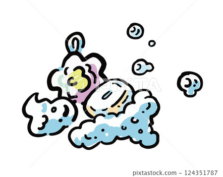 用肥皂起泡沫-手繪插畫 124351787