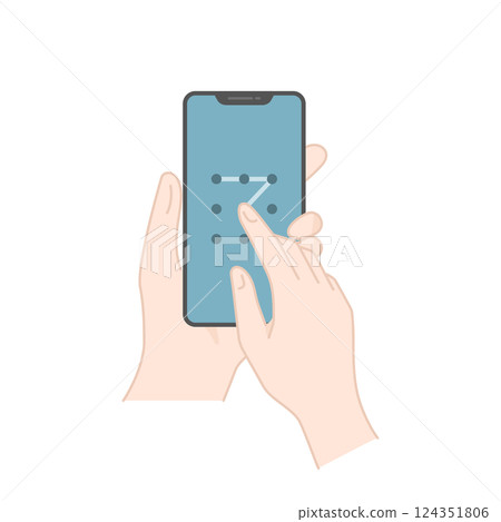 手持智慧型手機上解鎖圖案鎖的作業系統的向量插圖(線條畫、平面) 手持智慧型手機上解鎖圖案鎖的作業系統的向量插圖(線條畫、平面) 124351806