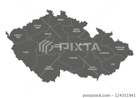 Vector map of Czechia or Czech Republic with regions or territories and administrative divisions. Editable and clearly labeled layers. 124351941