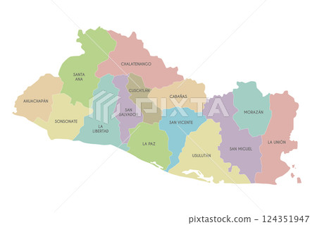 Vector regional map of El Salvador with departments or territories and administrative divisions. Editable and clearly labeled layers. 124351947
