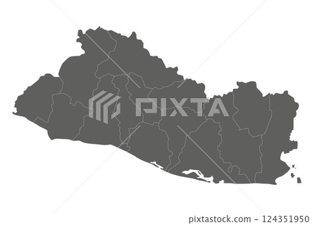 Vector regional blank map of El Salvador with departments or territories and administrative divisions. Editable and clearly labeled layers. Vector regional blank map of El Salvador with departments or territories and administrative divisions. Editable and clearly labeled layers. 124351950