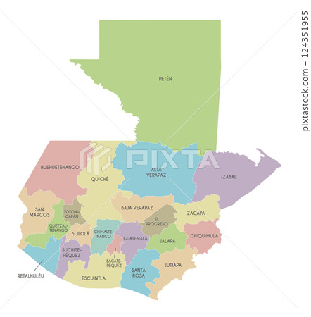 Vector regional map of Guatemala with departments or territories and administrative divisions. Editable and clearly labeled layers. 124351955