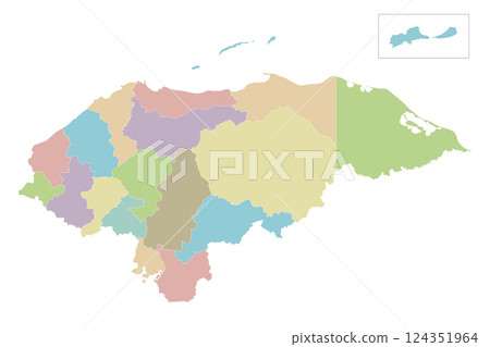 Vector regional blank map of Honduras with departments or territories and administrative divisions. Editable and clearly labeled layers. 124351964