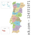 Vector regional map of Portugal with districts, autonomous regions or territories and administrative divisions. Editable and clearly labeled layers. 124351971
