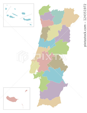 Vector regional blank map of Portugal with districts, autonomous regions or territories and administrative divisions. Editable and clearly labeled layers. 124351972