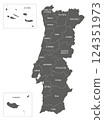 Vector regional map of Portugal with districts, autonomous regions or territories and administrative divisions. Editable and clearly labeled layers. 124351973