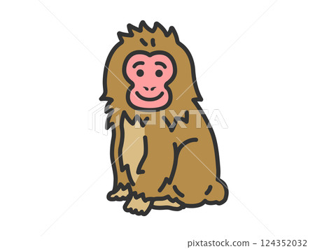 Illustration of a Japanese monkey (line drawing color) 124352032