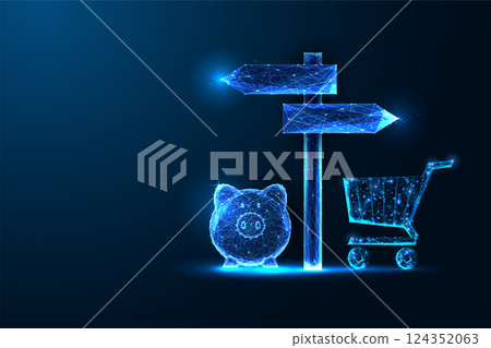 Financial decision, money savings, investment, shopping choice, digital economy, vector illustration 124352063