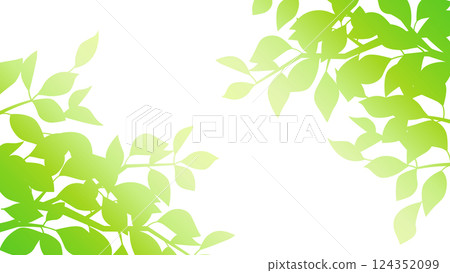 以綠色漸層表現樹葉的光與影的插圖。寬高比為16:9 版本。 124352099