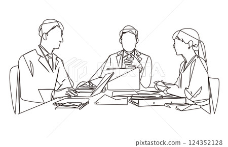 Line drawing illustration of business people having a meeting 124352128