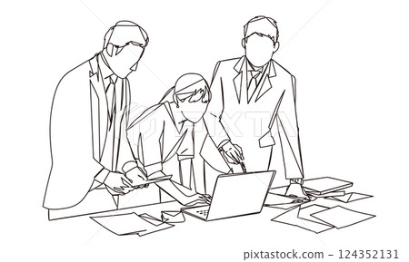 Stylish line drawing illustration of a business scene 124352131