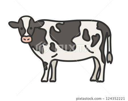 Illustration of a Holstein cow (line drawing color) 124352221
