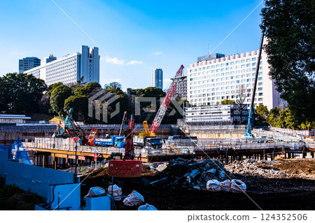 Tokyo Redevelopment Large-scale construction work around Shinagawa Station March 2025 High saturation contrast Tokyo Redevelopment Large-scale construction work around Shinagawa Station March 2025 High saturation contrast 124352506