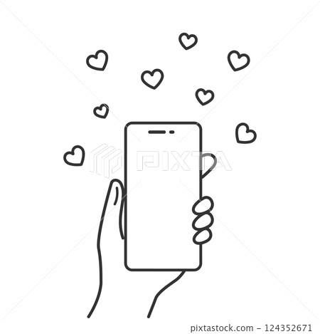 Vector icon of many like notifications for SNS posts (line drawing, monochrome) Vector icon of many like notifications for SNS posts (line drawing, monochrome) 124352671