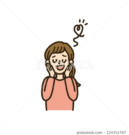 Illustration of a woman with a happy expression, upper body, handwritten, heart mark 124352787