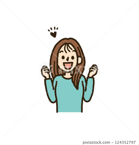 Illustration of a happy woman, upper body, handwritten, heart mark 124352797