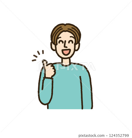 Illustration of a man happily giving a thumbs up, upper body, handwritten, like, pose Illustration of a man happily giving a thumbs up, upper body, handwritten, like, pose 124352799