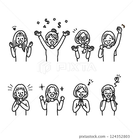 幸福的女人單色插圖上身設定手寫 124352803