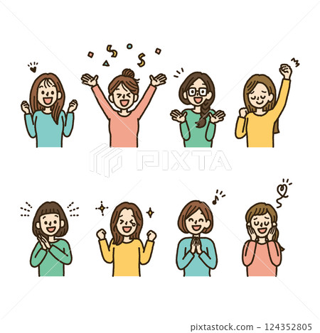 快樂的女人,多幅插圖,上身,佈景,變化,手寫 快樂的女人,多幅插圖,上身,佈景,變化,手寫 124352805