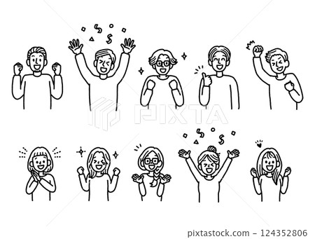 Happy person illustration upper body set monochrome handwritten 124352806
