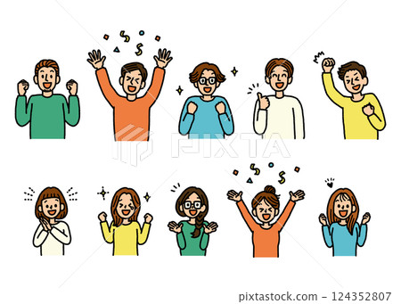 Illustration set of men and women expressing various joys, people, hand-drawn Illustration set of men and women expressing various joys, people, hand-drawn 124352807