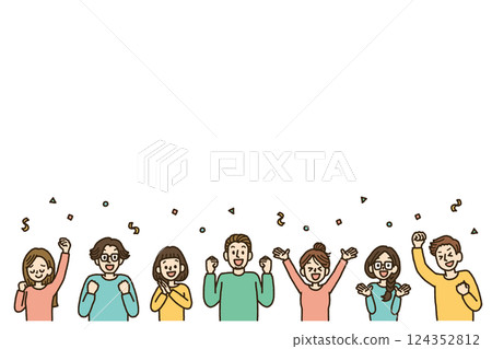 幸福的慶祝人們多個插圖背景白色背景手寫 124352812