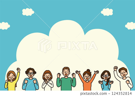 圖：快樂的男人和女人，背景，藍天，色彩繽紛 124352814