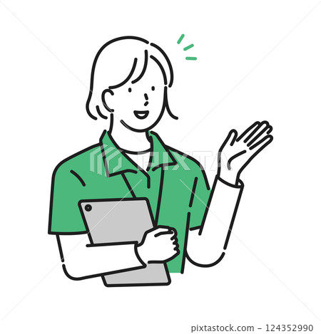Illustration material [care image]: Female caregiver explaining 124352990