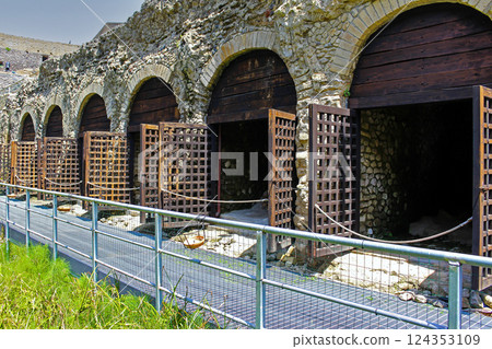 Ancient caves in rocks 124353109