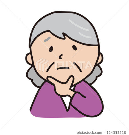 An old woman with a troubled face thinking with her hand on her chin An old woman with a troubled face thinking with her hand on her chin 124353218
