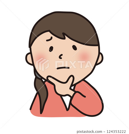 A woman with a troubled face thinking with her hand on her chin A woman with a troubled face thinking with her hand on her chin 124353222