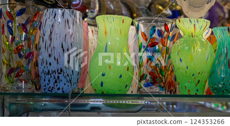 Colorful handmade glass vases Colorful handmade glass vases 124353266