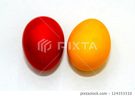 Coloured Easter eggs on white Coloured Easter eggs on white 124353310