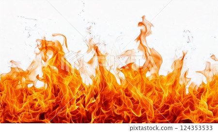 Red hot flames horizontal background texture 16:9 video size compatible flyer pamphlet AI generated material 124353533