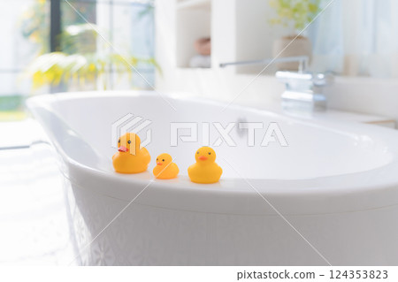 Duck doll in the bathroom 124353823