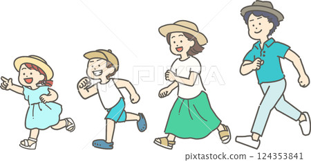 奔跑的夏季家庭插畫集 124353841