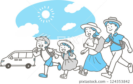 一家人夏季駕車/旅行的插圖 124353842