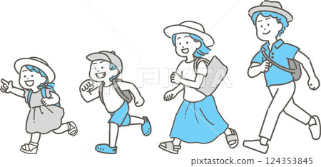 奔跑的夏季家庭插畫集 124353845
