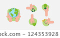 Set of Hand Holding green earth.  Eco friendly icons. Sustainability, ecology and environment Development concept. Vector Illustration. 124353928