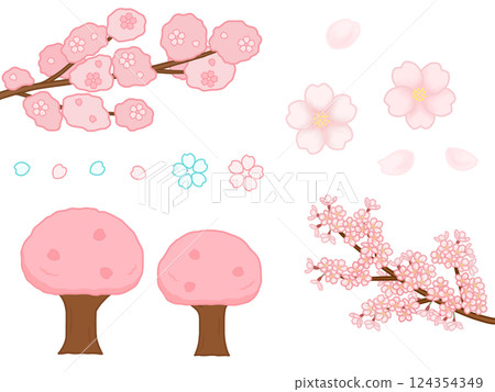 Illustration material of cherry blossoms and trees Illustration material of cherry blossoms and trees 124354349