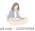 Illustration of a businesswoman taking notes in a notebook (natural atmosphere) 124354504