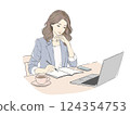 Woman concentrating on work | Desk work | Using a laptop and PC 124354753