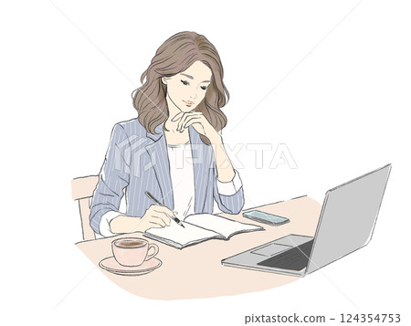 專注於工作的女人 |文書工作 |使用筆記型電腦和 PC-插圖素材 [124354753] - PIXTA圖庫