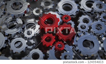 The Red gear for engineering or team work concept 3d Rendering. 124354813