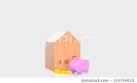 The Piggy Bank and House for Saving or earn concept 3d Rendering. 124354818